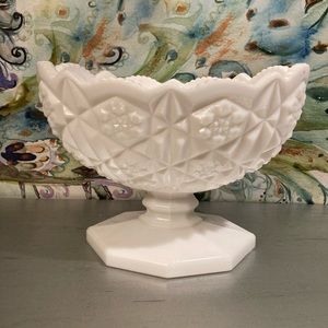 Vintage Toltec milk glass footed bowl by Kemble